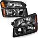 Headlights Assembly For 2002-2006 Chevy Avalanche Black Lamps Replacement Pair