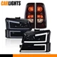 Fit For 2003-2007 Chevy Silverado LED DRL Bumper Headlights & Smoke Tail Lights