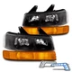 For 03-23 Chevy Express/GMC Savana Van Black Headlights+Bumper Lamp+Blue LED DRL