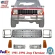 Front Grille + Headlamp Door + Signal & marker Lights For 1991-96 Jeep Cherokee