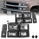 For 94-98 Chevy C10 C/K Tahoe Pickup Black Headlights Corner Lamps LH+RH w/Bulbs