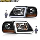 Fit for F-150 Expedition 97-04 LED DRL Headlights & Corner Lights Black/Clear