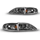 Set of Dark Chrome Clear Headlights w/ Corner Lights for 1994-1998 Ford Mustang