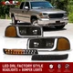 Black Amber LED DRL Head Light + Bumper Lamps For 1999-2006 GMC Sierra 1500 2500