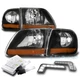 For 97-03 Ford F-150 Harley Davidson Style Black Headlight Lamp w/LED DRL+6K HID