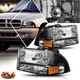 For 97-04 Dodge Dakota/Durango Bumper Headlight/Lamp Black Housing Amber Corner