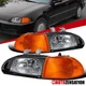 Fits 92-95 Honda Civic 4dr Black Headlights+Amber Corner Turn Signal Lamps