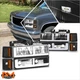For 94-00 Chevy C/K Pickup Suburban Tahoe F-Shape LED DRL Headlights Black/Amber