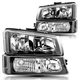 For 2003-2006 Chevy Silverado Avalanche Black Pair Headlights Bumper Lamps LH+RH