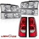 Chrome Headlights + Red Tail Lights Assembly For 2003-2006 Chevy Silverado 1500