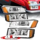 Chrome OE Style LED DRL Headlights + Bumper Lamps For 2002-2006 Chevy Avalanche