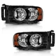 WEELMOTO Pair Headlights For 2002-2005 Dodge Ram 1500 2500 3500 Black Headlamps