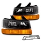 For 03-23 Chevy Express/GMC Savana Black Headlight w/Bumper Parking Lamp+LED DRL