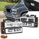 For 88-93 Chevy C/K 1500-3500 Suburban Square LED DRL Headlights Black/Amber