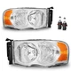Pair Headlights Assembly Chrome For 2002-2005 Dodge Ram 1500 2500 3500 w/ Bulbs