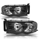 Pair Headlights for 02-05 Dodge Ram 1500 2500 3500 Pickup Black Clear Reflector