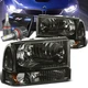 PAIR SMOKED HOUSING HEADLIGHT+LED KIT W/FAN FOR 99-04 FORD SUPERDUTY F250-550 SD