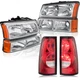 Pair Chrome Housing Headlights & Tail Lights For 03-06 Chevy Silverado 1500 2500