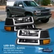 For 99-02 Chevy Silverado Tahoe LED DRL Black Amber Headlights + Signal Assembly