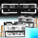 For 1988-1993 Chevy C/K Pickup Suburban C-LED Bar DRL Headlights Chrome/Amber
