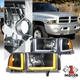 Dual L-Pattern LED Black/Amber Headlights for 94-02 Dodge Ram 1500 2500 3500