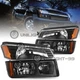 For 2002-2006 Black Chevy Avalanche Headlight+Bumper Lamp Set (w/ Body Cladding)