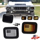 For 03-09 Hummer H2 Smoke US Flag Switchback LED Front Bumper DRL Signal Lights