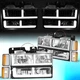 For 1988-1993 Chevy C/K Pickup Suburban F-LED Bar DRL Headlights Chrome/Amber