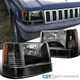 Fits 93-96 Jeep Grand Cherokee SUV Black Headlights w/ Bumper Corner Lampsair
