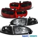 Fit 1992-1995 Honda Civic 3Dr Headlight+Corner Lamp Black+Tail Lights Red/ Smoke