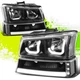 LED J-Halo Projector Headlight w/Parking Lamp for Chevy Silverado 03-07 Black