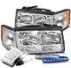 FOR 97-99 CADILLAC DEVILLAC CHROME REPLACEMENT HEADLIGHTS W/BLUE LED DRL+HID KIT