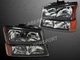 Pair Black Housing Headlights + Park Signal Lights for 2003-2006 Chevy Silverado