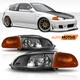 For 92-95 Honda Civic Headlamp Headlight Black Housing Clear lens Set Left+Right
