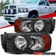 Fit 2002-2005 Dodge Ram 1500 2500 3500 Black Headlights Headlamps Left+Right