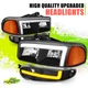 L-pattern LED DRL Signal Headlights for GMC Sierra Yukon 01-07 Black Amber Pair