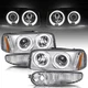 For 2000-2006 GMC Yukon Denali Halo Projector 4Pcs Chrome Headlights+Bumper Lamp