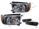 Black Headlights Corner Smoke Bumper Signal Lights Set For 96-98 Toyota 4Runner