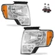 Pair Headlights For 2009-2014 Ford F-150 F150 Pickup Chrome Headlamps with Bulbs