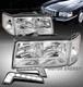 FOR 97-99 CADILLAC DEVILLAC CHROME REPLACEMENT HEADLIGHT LAMP +LED DRL KIT LH+RH
