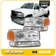 Headlights Assembly Fits 1999-2007 GMC Sierra 1500 Chrome Housing w/Amber Pair