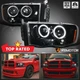Jet Black Fits 2002-2005 Dodge Ram 1500 2500 3500 LED Halo Projector Headlights