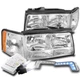 FOR 97-99 CADILLAC DEVILLAC CHROME HEADLIGHTS HEADLAMP W/BUMPER BLUE LED DRL+HID