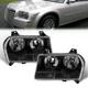 Pair Black Housing Headlights Front Lamps For 2005-2010 Chrysler 300 Halogen