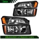 For Chevy Avalanche 2002-2006 Headlights Assembly+Bumper Black Housing Headlamp