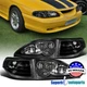 Fits 1994-1998 Ford Mustang Headlights w/ Corner Turn Signal Lamps Black