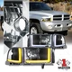 Dual L-Pattern LED Black/Clear Headlights for 94-02 Dodge Ram 1500 2500 3500