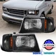 Black for 1992-2007 Ford Econoline Headlights+Turn Signal Corner Lamps Pair