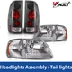 Pair Chrome Corner Headlights +Clear Tail Lights For 1997-2003 Ford F-150 Pickup