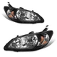 Pair Headlights For 2004-2005 Honda Civic 2/4 Door Black Headlamps Left+Right